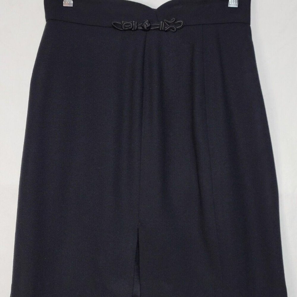 Preston & York Black Wool A-Line Knee Length Skirt - Women's 8 - Vintage USA